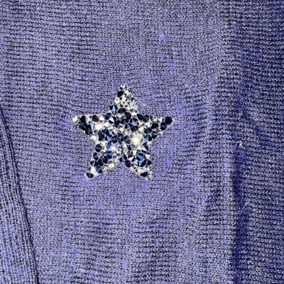 Soft Surroundings Embellished Star Blue V Neck Sweater Womens Size L 4th July - Picture 2 of 9